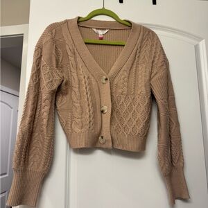 No Boundaries Beige Cable Knit V-Neck Button Cardigan